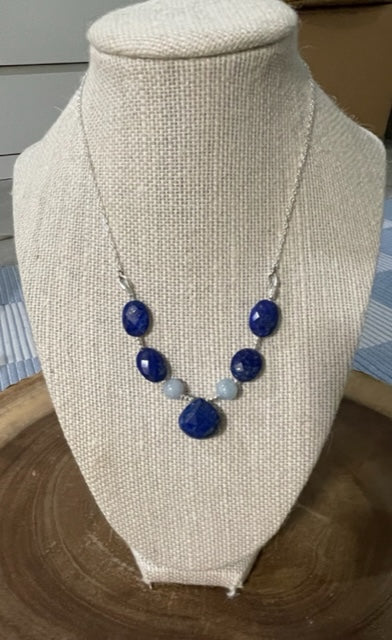 Lapis Lasuli and Aquamarine Sterling Silver Necklace