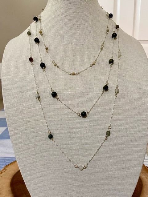 Three in one Sterling Silver Necklace enhanced with Jade, Opals and Agates (Use together or Separate)