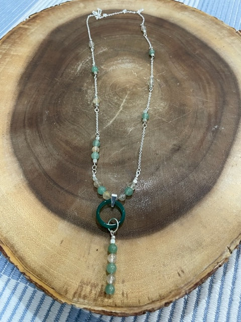 Sterling Silver Necklace enhanced with Jade and Topaz